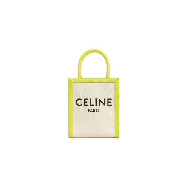 CELINE Mini Vertical Cabas Calfskin Canvas Shoulder Bag Lime Green