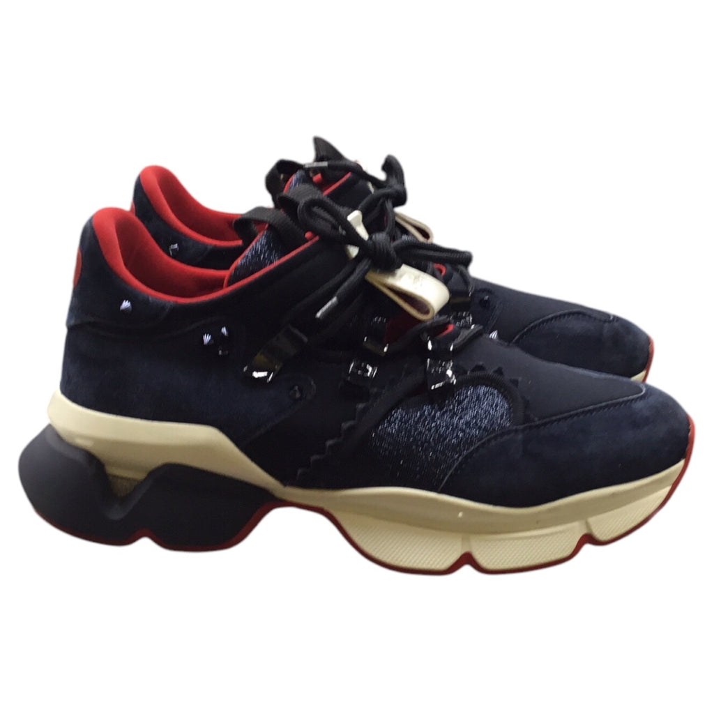 CHRISTIAN LOUBOUTIN Mens Sneaker Shoe Sz 42.5 Navy Blue Red Runner Flat VV