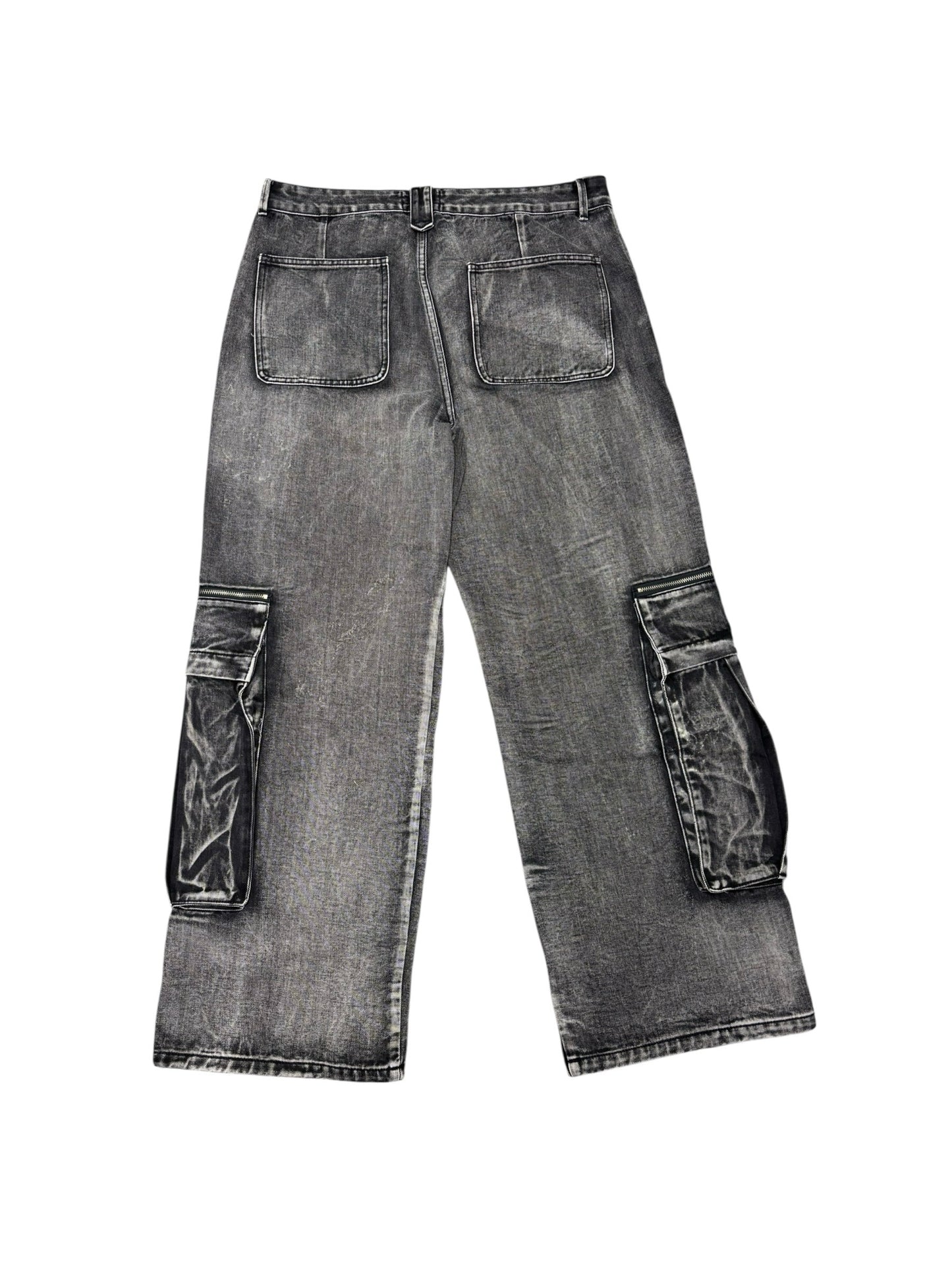 NWOT Vale Forever Mns Sz 40 Faded Gray Triple Pocket Wide Leg Jeans Oversize Cargo