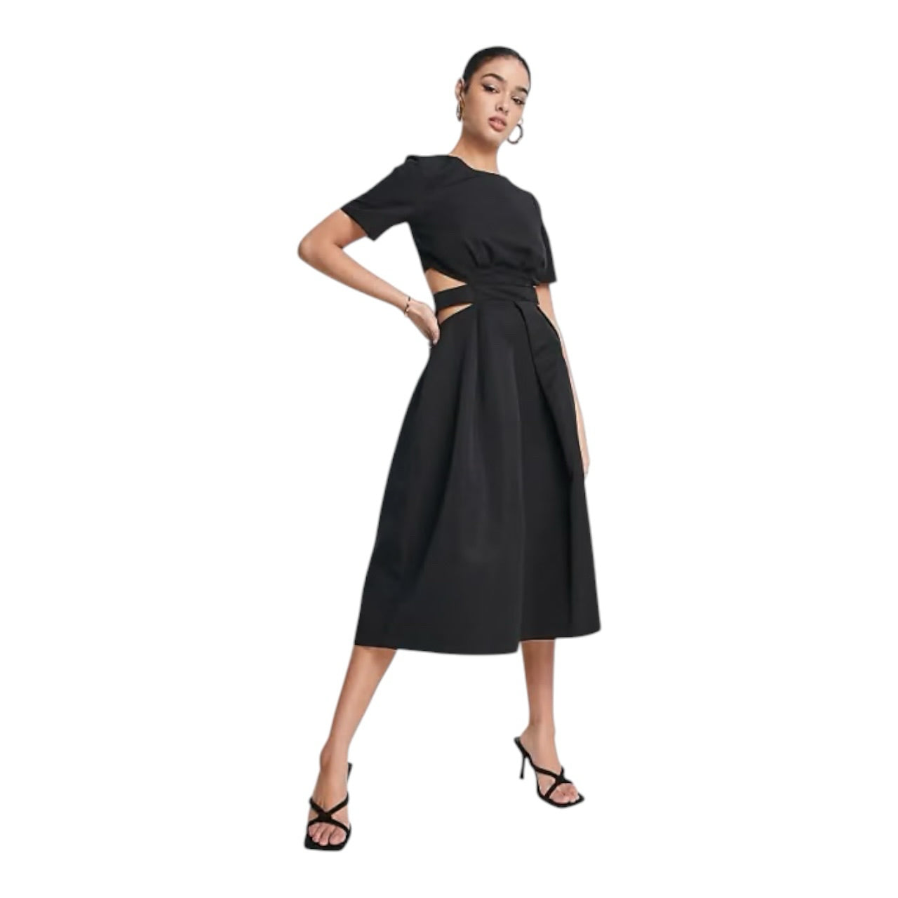 Nobody's Child Black Alice Cut Out Ottoman Women Midi Dress Sz 8