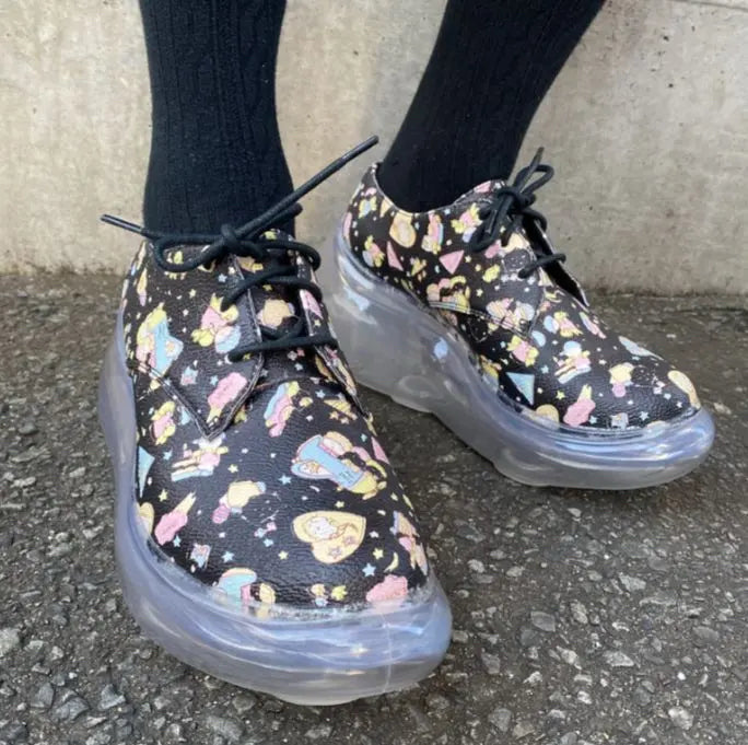 Mikio Sakabe x Janny Fax Moon Sole Classic Print Shoes Black Cartoon Wmns US 7