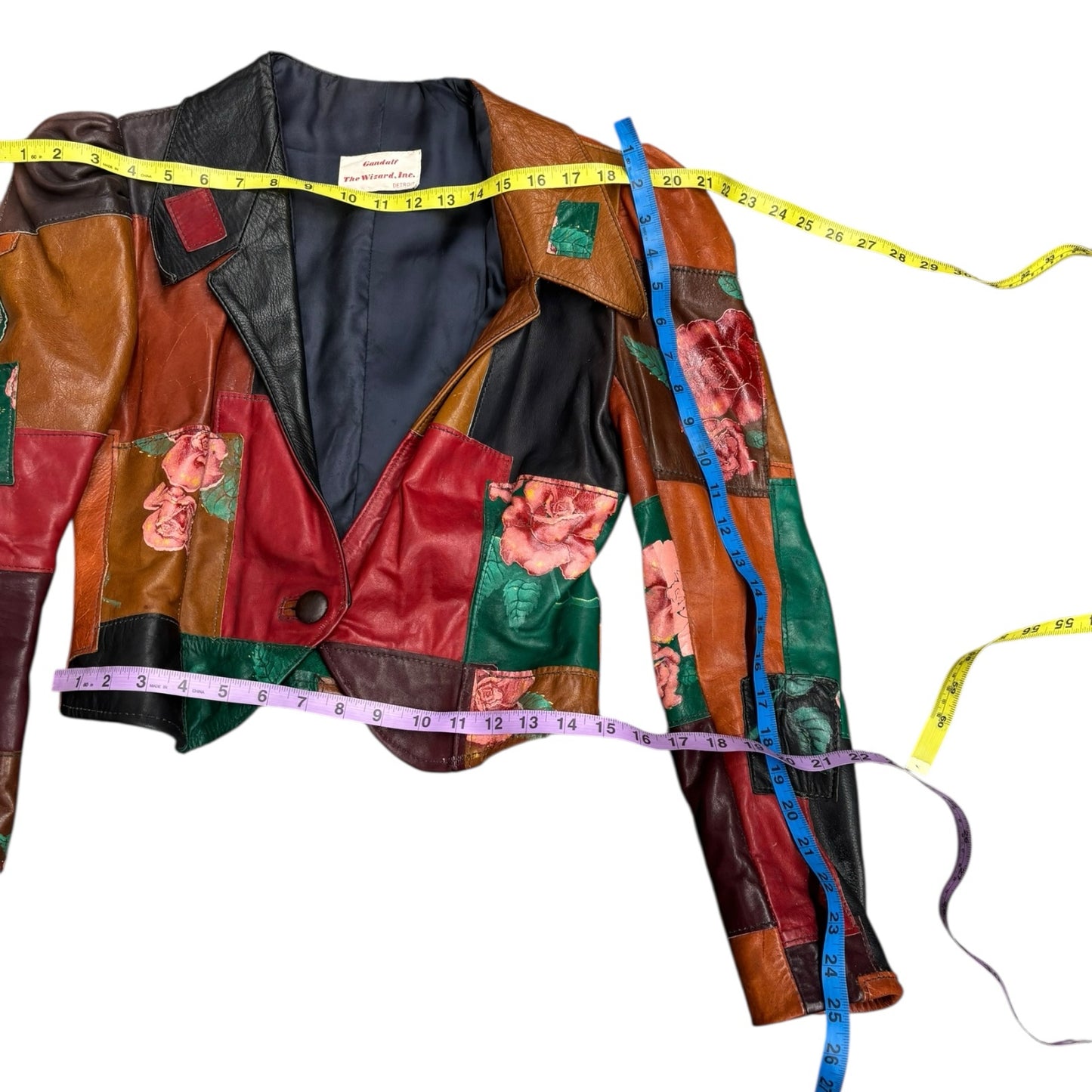 1960s Gandalf Vintage Leather 1960'S Vintage Leather Patchwork Floral Jacket – Multi-Color Women’s Size Small