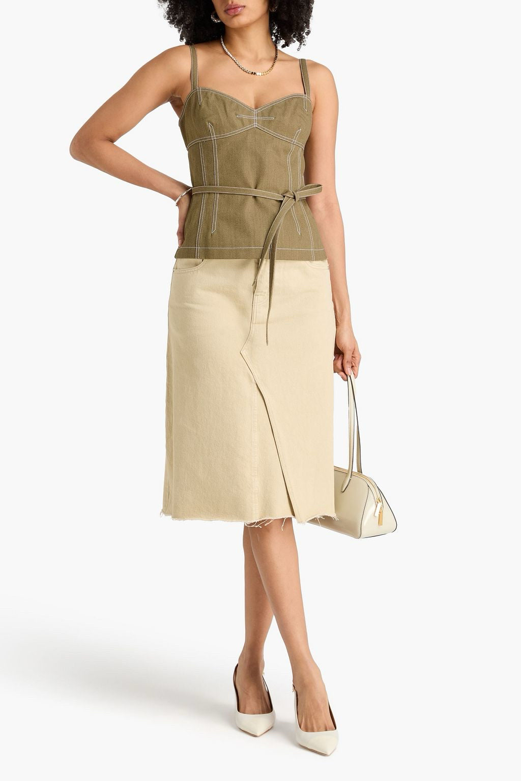 NWT Tory Burch Moss Cotton Gabardine Bustier Corset Sleeveless Olive Top Wmn Sz 2