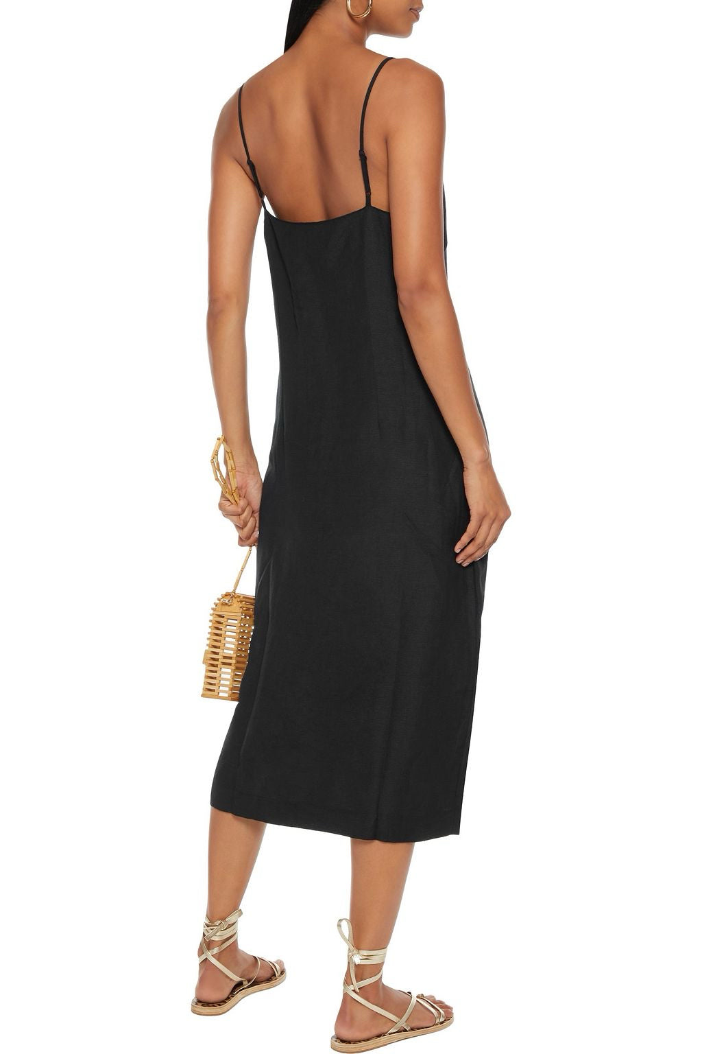 NWT Seafolly Wmns Xs Black Beach Edit Linen Blend Midi Dress Front Split