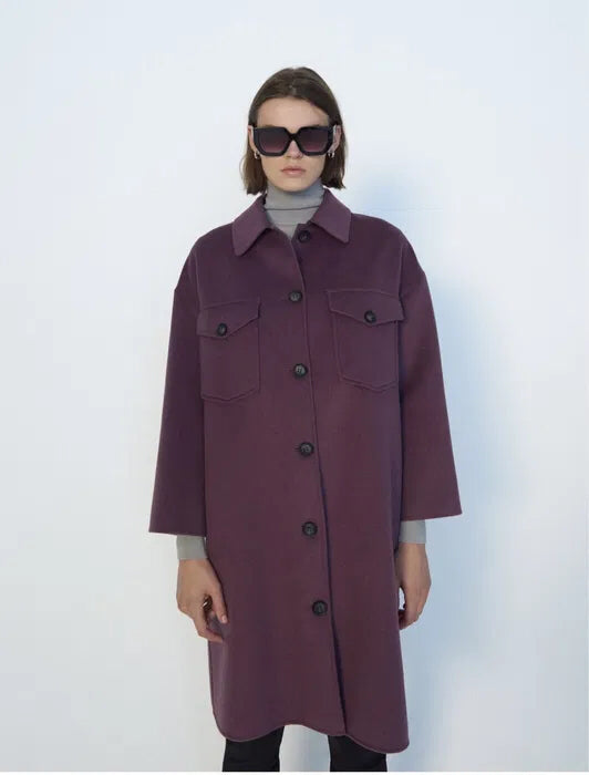 Zara Women Wool Blend Purple Overcoat Sz S NWT