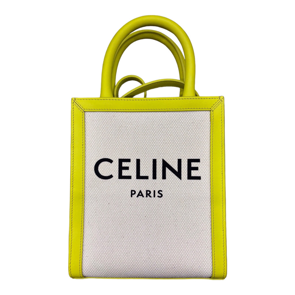 CELINE Mini Vertical Cabas Calfskin Canvas Shoulder Bag Lime Green