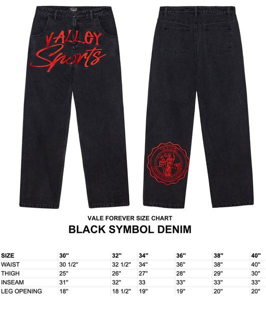 Vale Forever black symbol denim mens jeans wide leg oversized designer red NWT Sz 40
