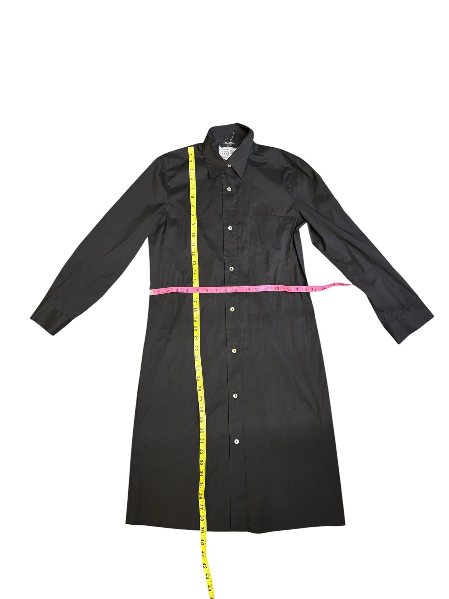 Weekend Max Mara Minimalist Lycra Black Cotton Button Up LS  Shirt Dress Sz 6