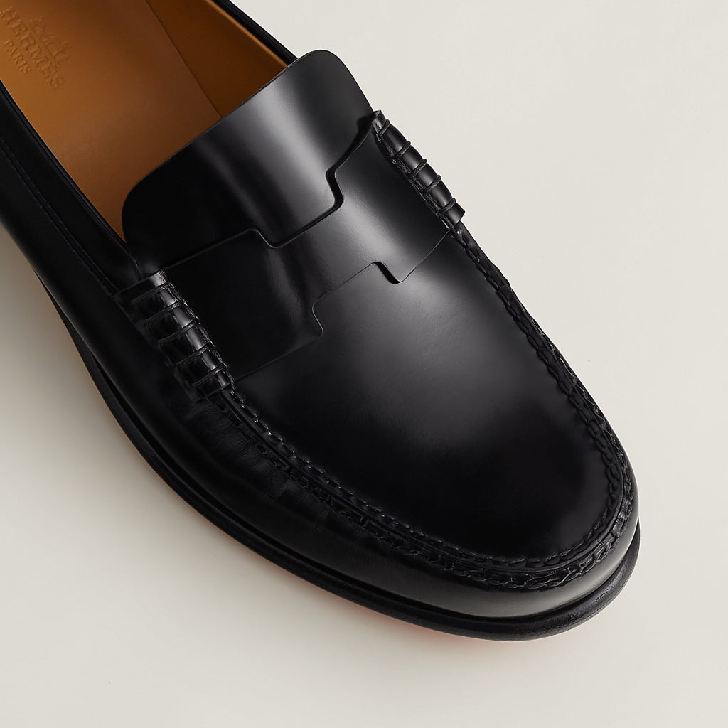 NWB Hermes Kennedy Loafer Mens Sz 44.5 Black Calf Skin Leather Slip Dress shoe