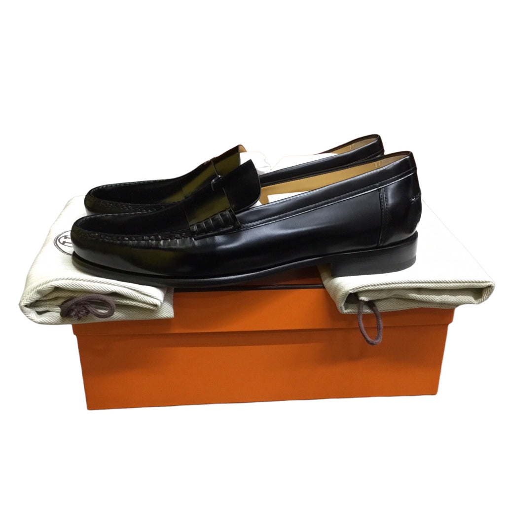 NWB Hermes Kennedy Loafer Mens Sz 44.5 Black Calf Skin Leather Slip Dress shoe