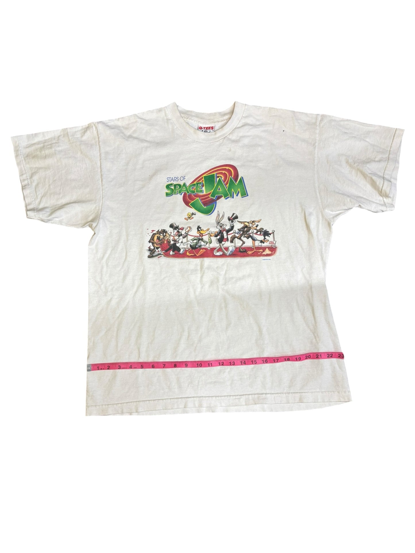 Vtg Q-Tees 1996 Looney Tunes Space Jam Promo SS White T-Shirt Mns Sz XL Warner B