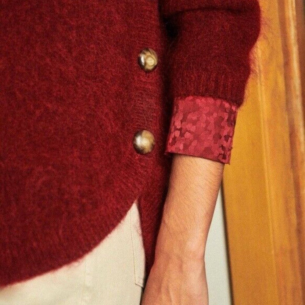 Archived Sezane Paul Sweater Jumper Cranberry Bordeaux Red Wool Kid Mohair Sz M
