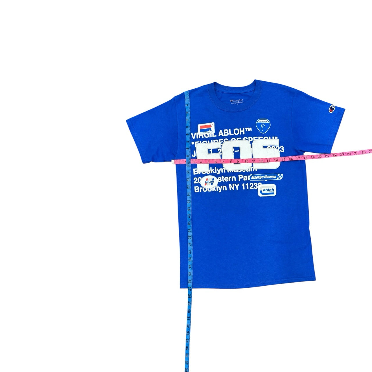 Champion Era Off-White Virgil Abloh FOS Figures of Speech Blue Shirt Sz S