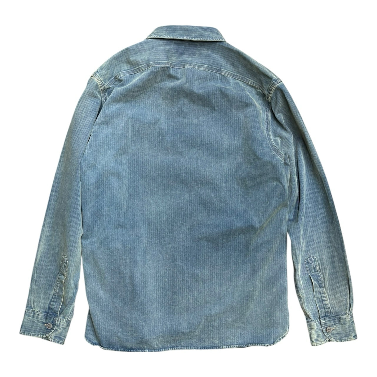 RRL Velvet Denim Pinstripe Fade Wash Blue Button Shirt Sz L