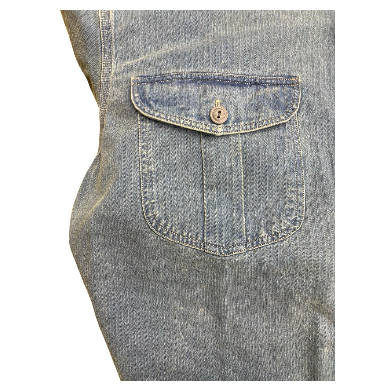 RRL Velvet Denim Pinstripe Fade Wash Blue Button Shirt Sz L