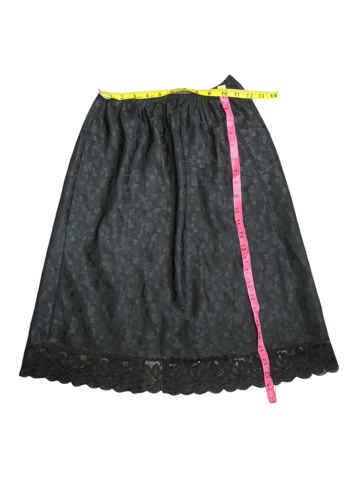 Vtg 70s 80s Christian Dior Black Half Slip Jacquard Lace Trimmed Midi Skirt