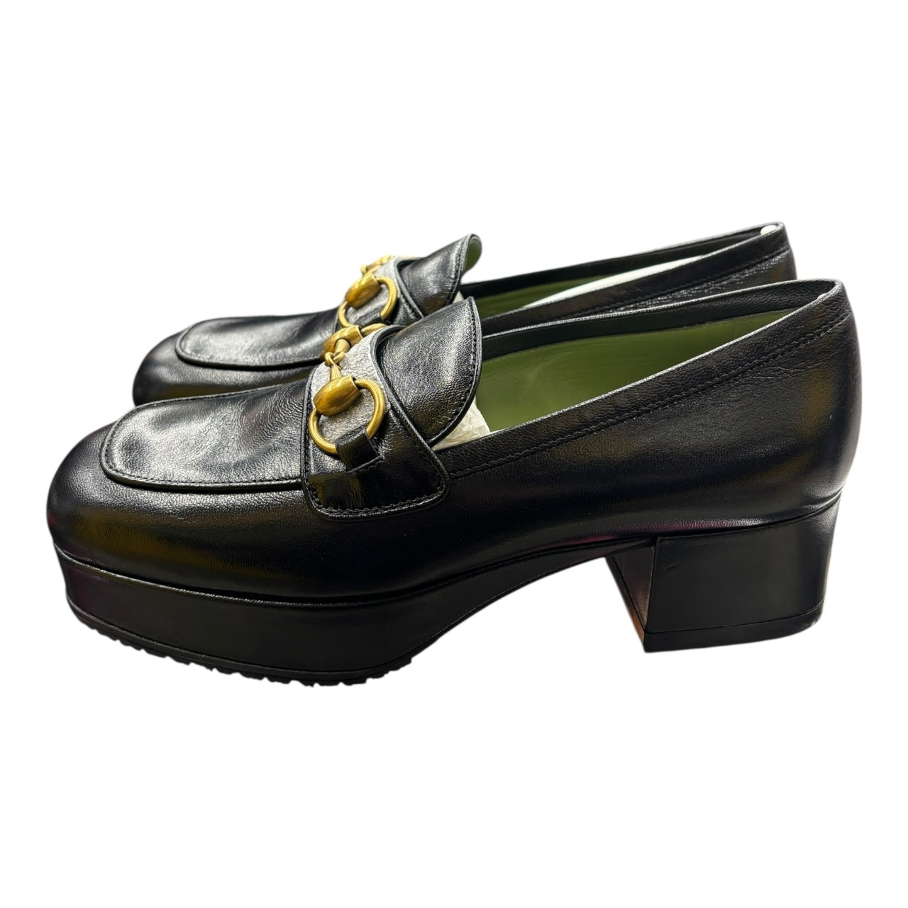 NWB Gucci Houdan 15 Black Horsebit Leather Platform Loafer Wm Sz 36 Block Heel
