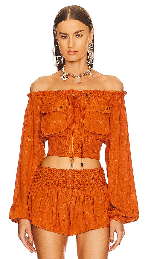 DUNDAS X REVOLVE Toffee Brown Claudia 2 Piece Short Set Sz M NWT