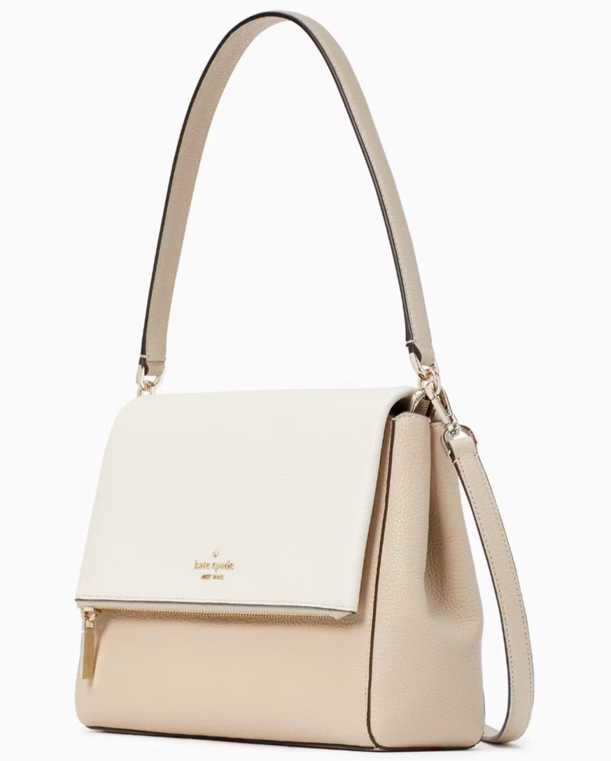 Kate Spade Beige White leila medium flap shoulder bag Tan Cream purse handbag