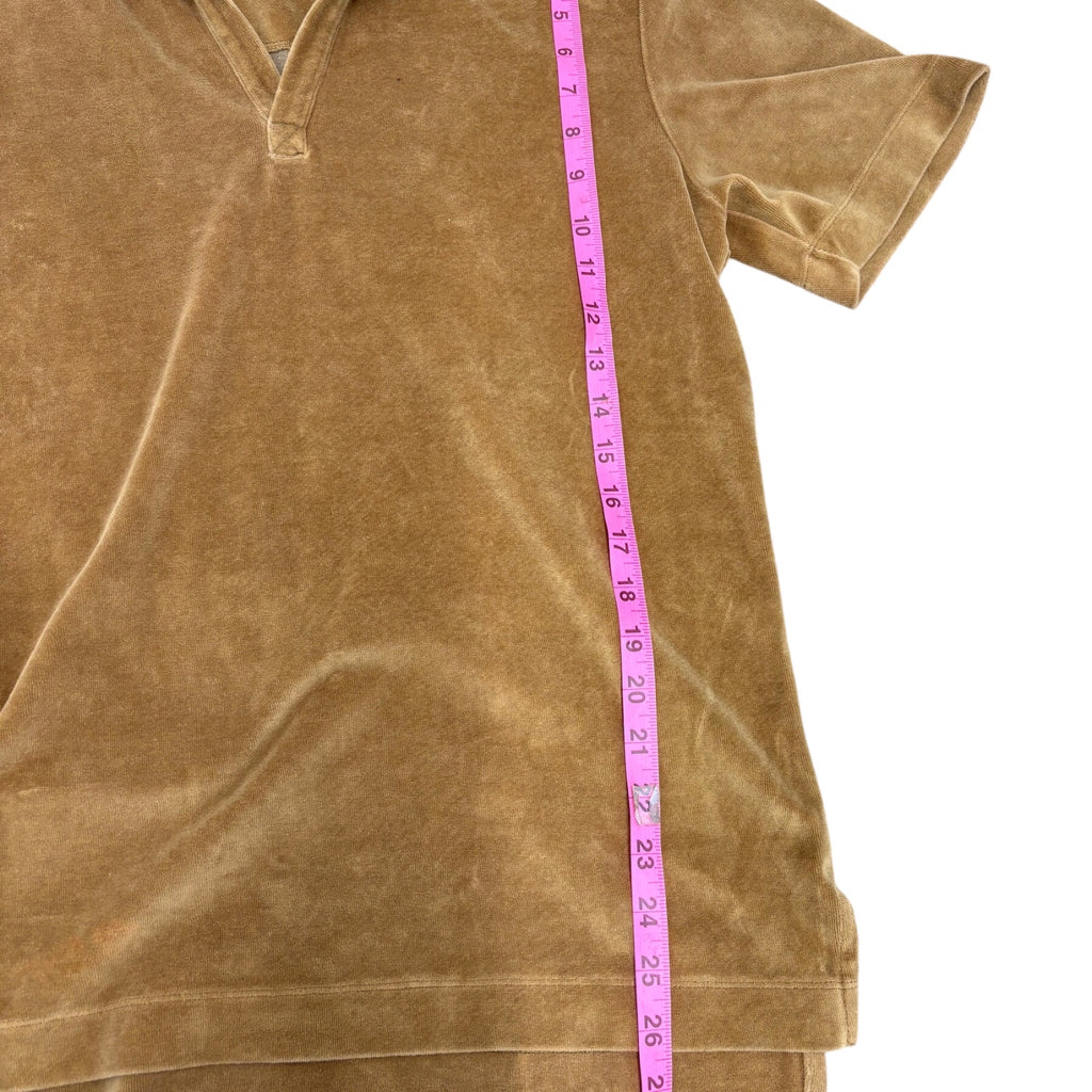 Dries Van Noten Men Velour Y2K  Tan Short Sleeve Shirt Sz M