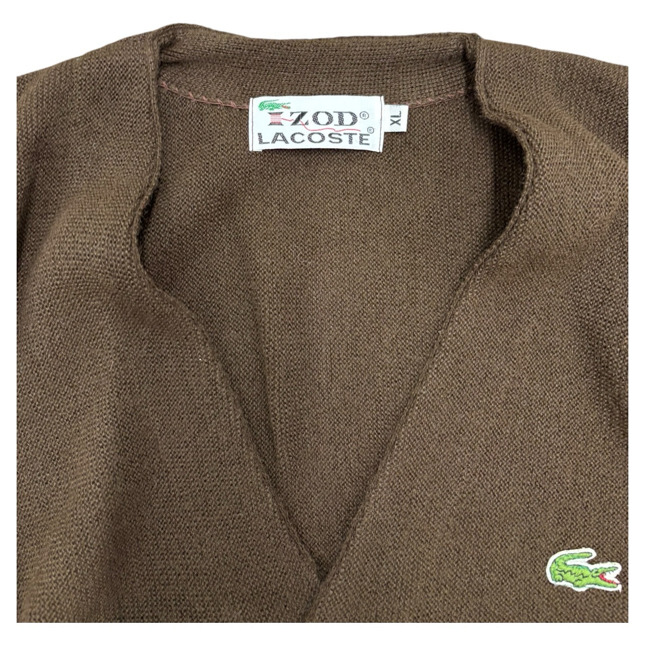 NWT 70s Vintage Izod Lacoste V Neck Solid Color Brown Button Cardigan Men  Sz XL