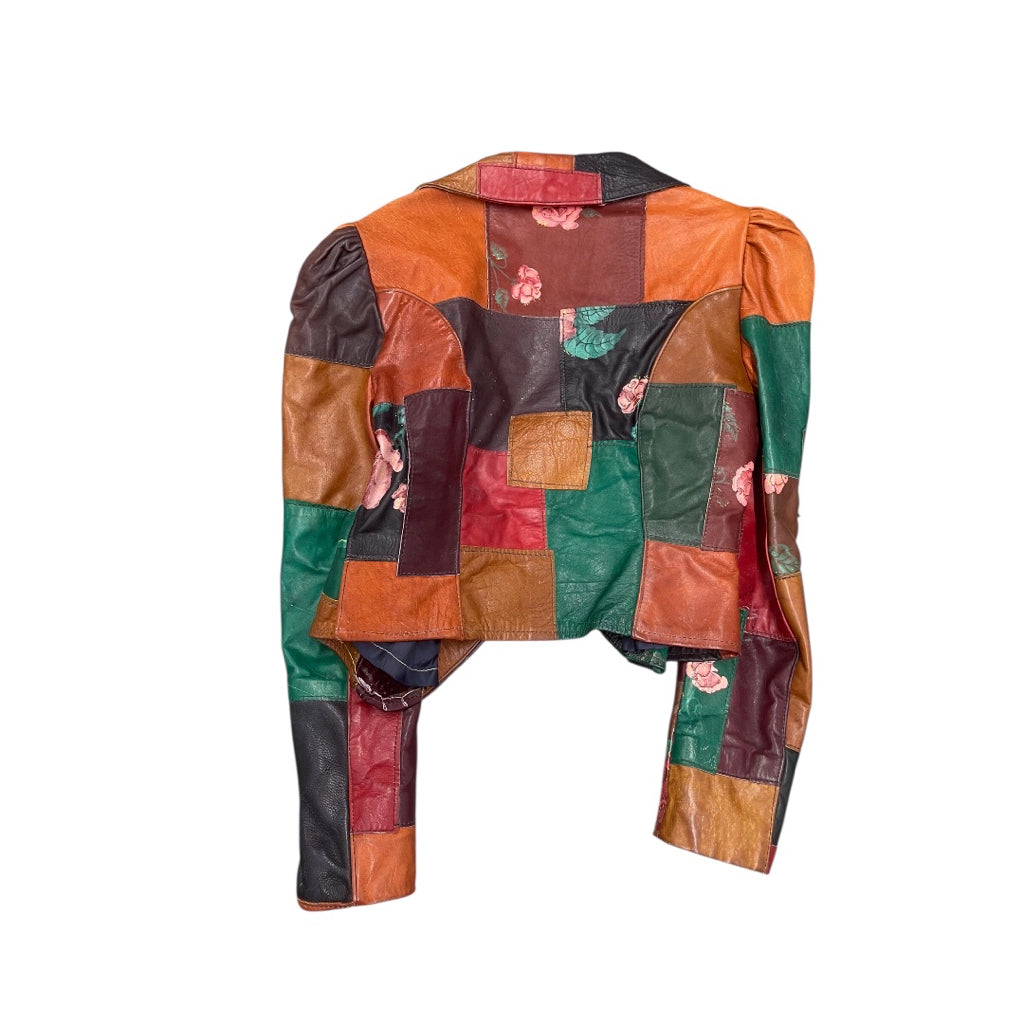 1960s Gandalf Vintage Leather 1960'S Vintage Leather Patchwork Floral Jacket – Multi-Color Women’s Size Small