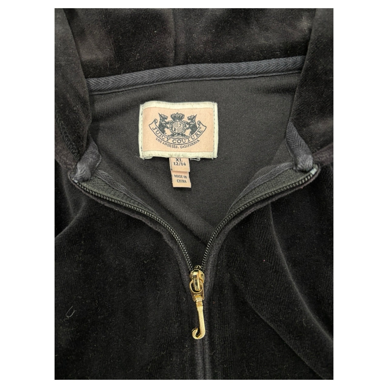 Juicy Couture Velour Black Zip Up Hoodie Wmns Sz XL
