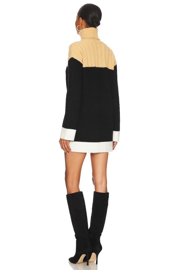 NWT Lovers + Friends Kane Knit Sweater Dress Wmns Sz S Nude Black Turtleneck