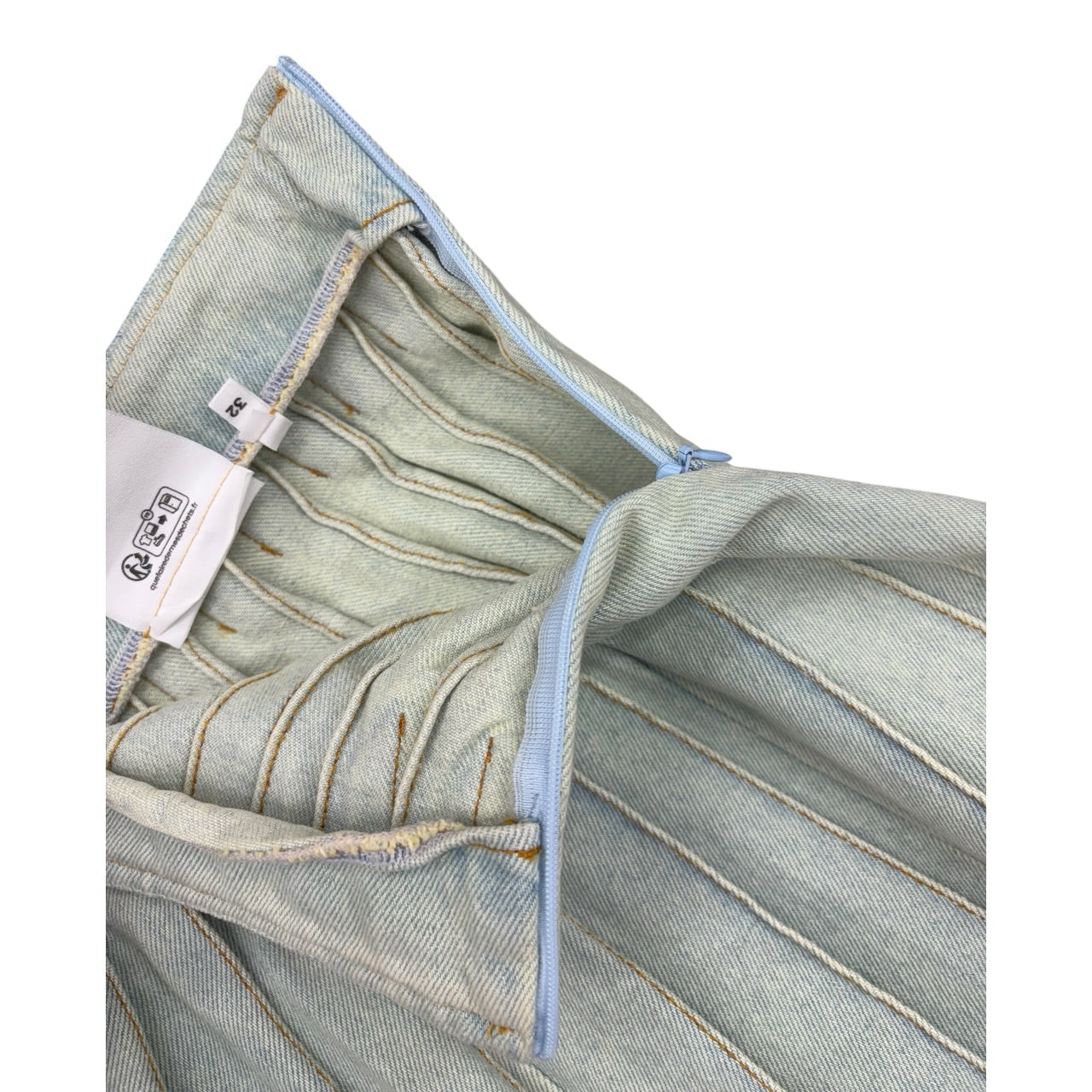 SS23 Ami Alexandre Mattiussi Pleated Denim Bleu Javel Mini Skirt Sz 32