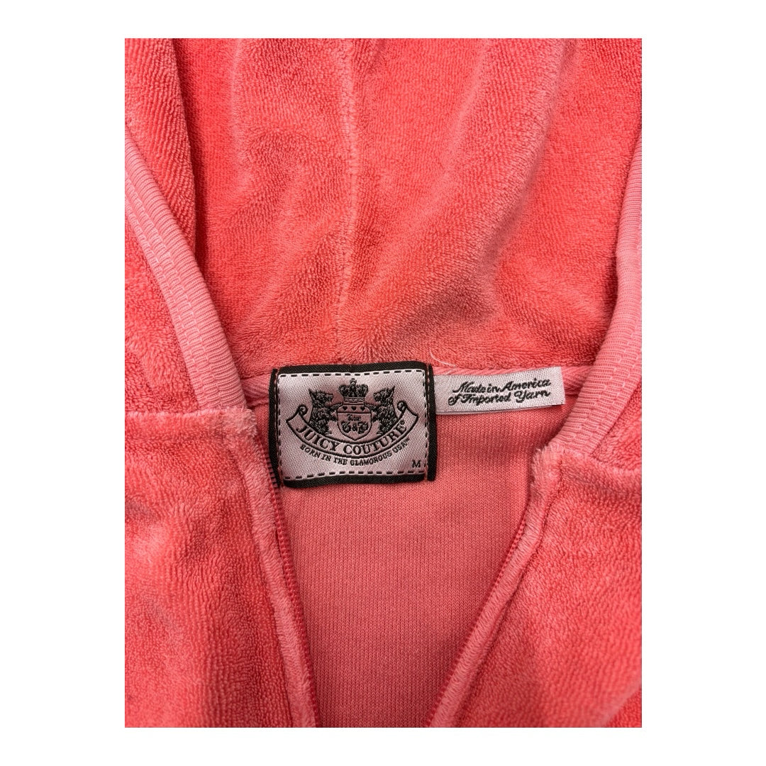 Pink Juicy Couture Vintage Made In USA Velour Zip Up Hoodie Sz M