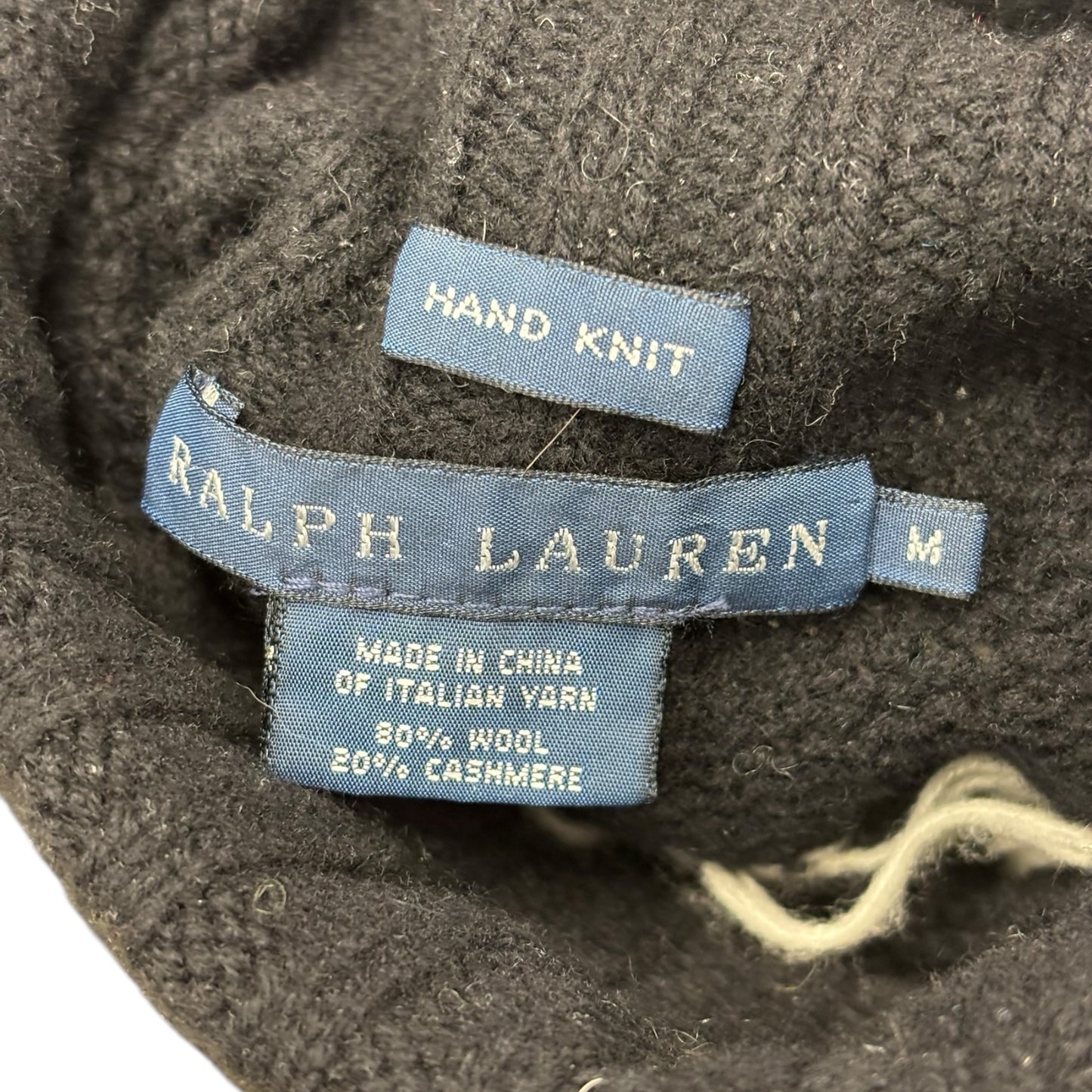 Ralph Lauren Vintage Black Tribal Wool Cashmere Hand Knit Women Sweater Sz M