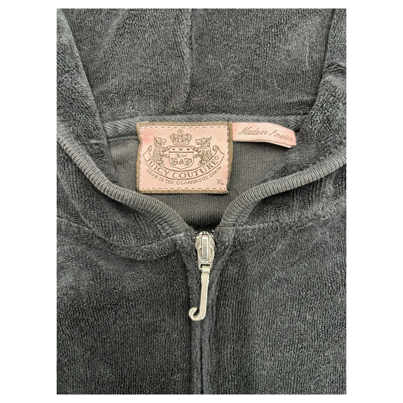 Vintage Juicy Couture Made In USA Gray Velour Mini Sleeve Hoodie Sz XL