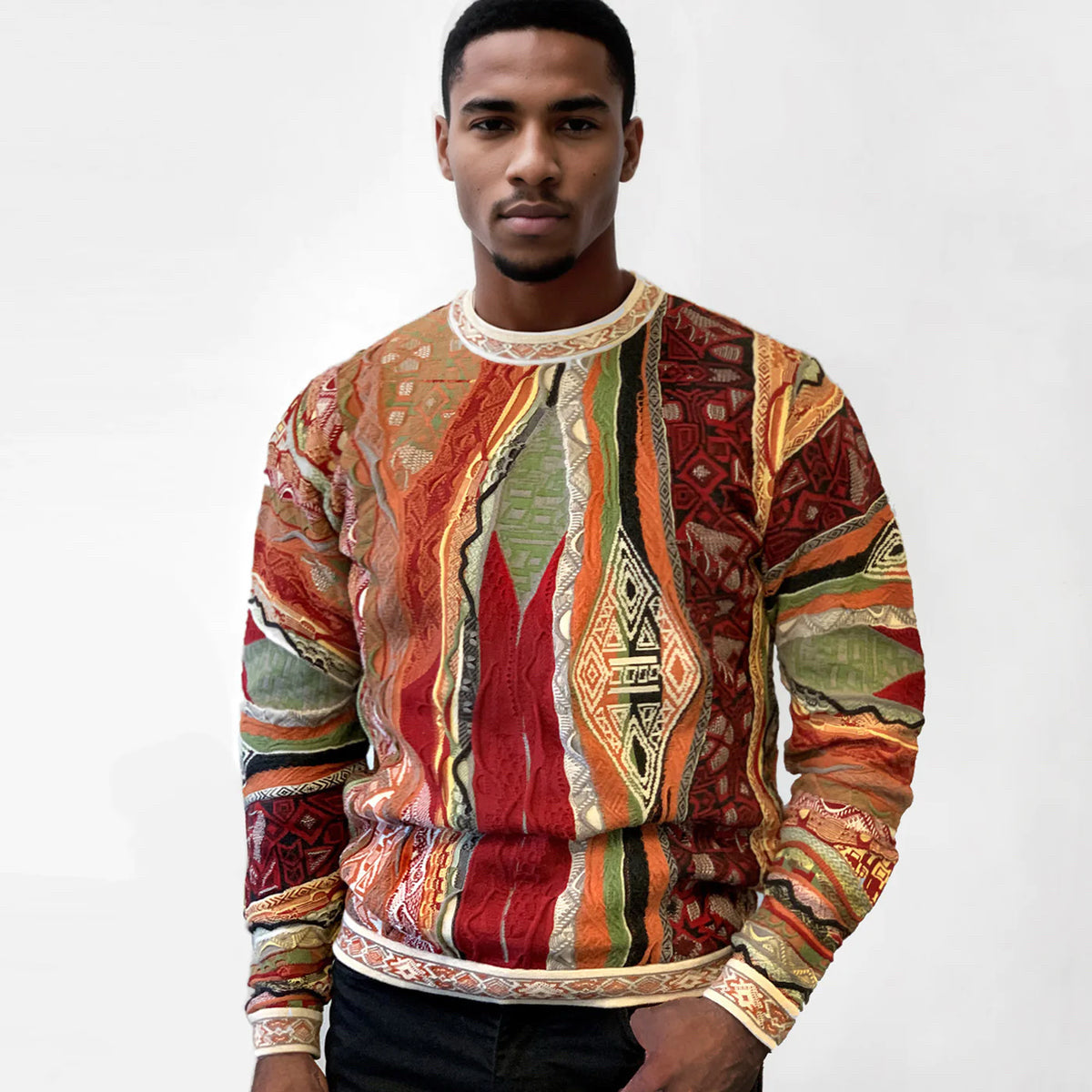 Coogi OG 50 Crewneck Mns Sz XL 3 Dimensional Knit Pullover Multi Color Rust