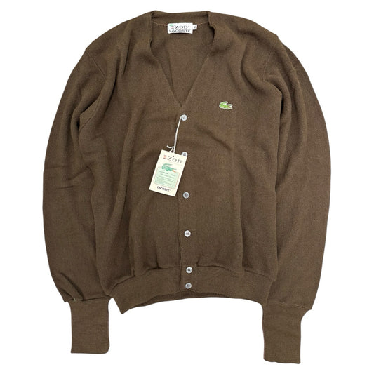 NWT 70s Vintage Izod Lacoste V Neck Solid Color Brown Button Cardigan Men  Sz XL