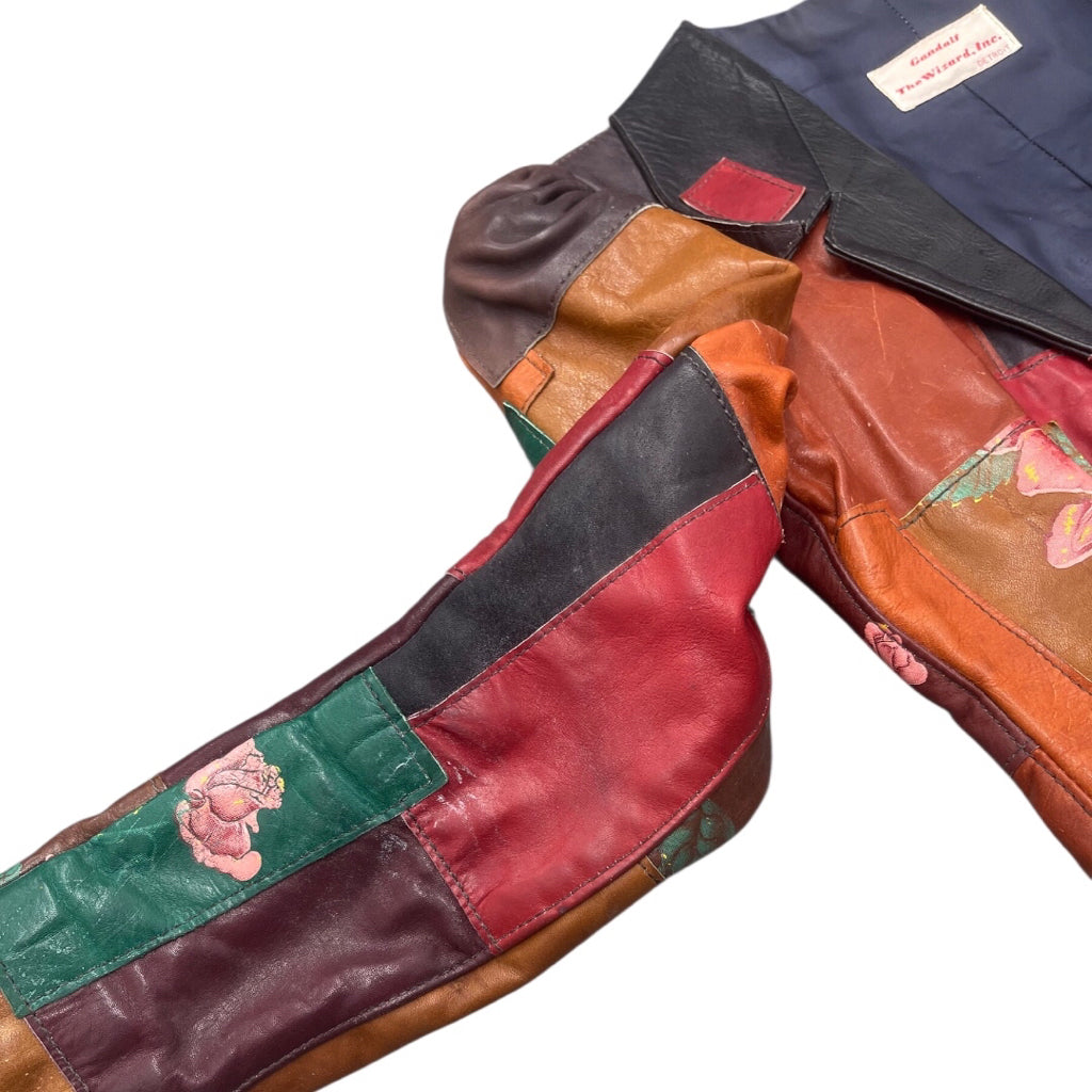 1960s Gandalf Vintage Leather 1960'S Vintage Leather Patchwork Floral Jacket – Multi-Color Women’s Size Small