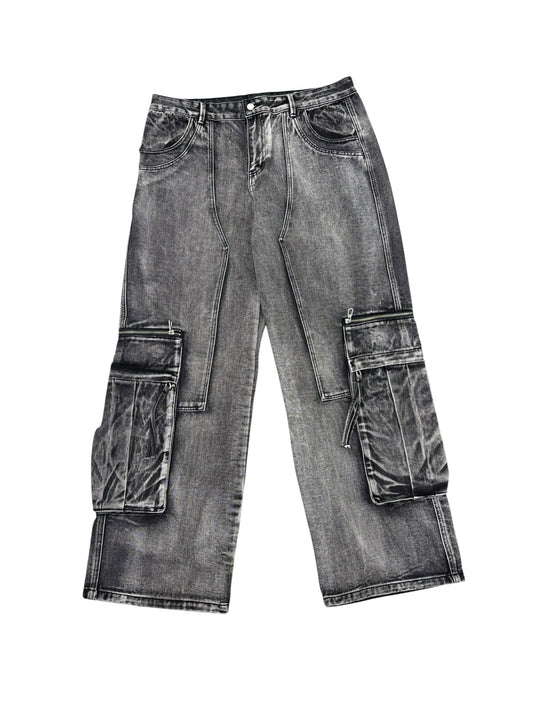 NWOT Vale Forever Mns Sz 32 Faded Gray Triple Pocket Wide Leg Jeans Oversize Cargo