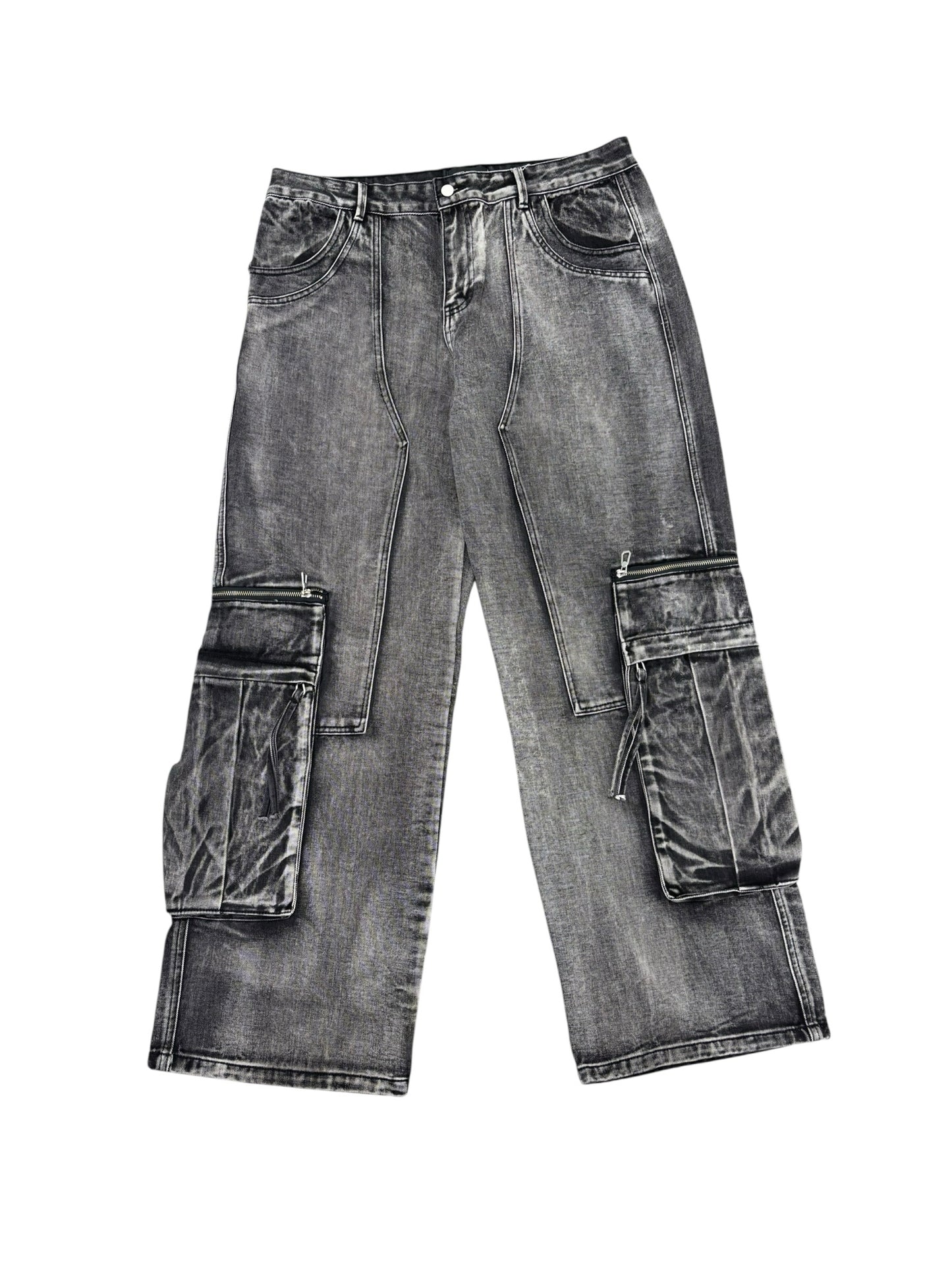 NWOT Vale Forever Mns Sz 40 Faded Gray Triple Pocket Wide Leg Jeans Oversize Cargo