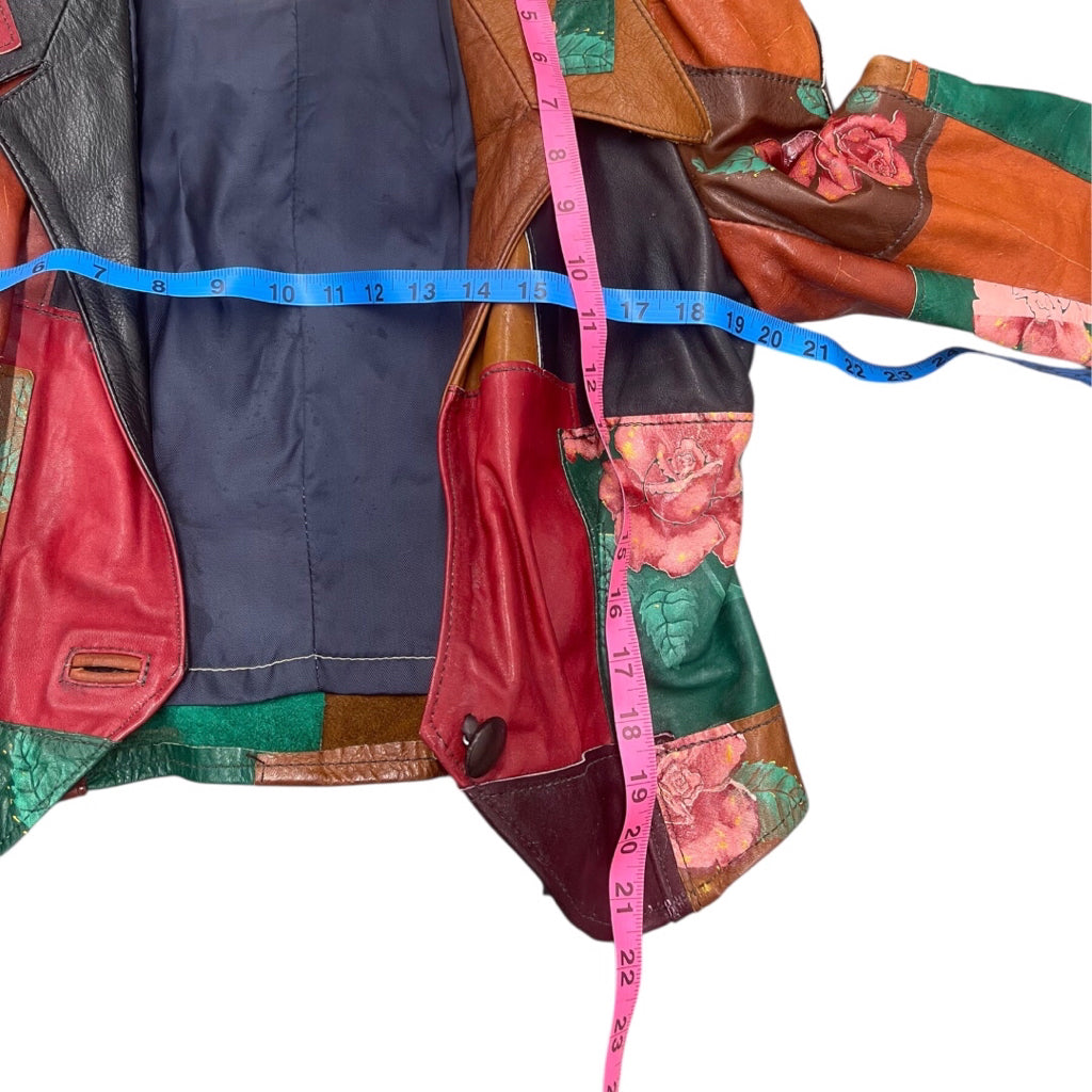 1960s Gandalf Vintage Leather 1960'S Vintage Leather Patchwork Floral Jacket – Multi-Color Women’s Size Small