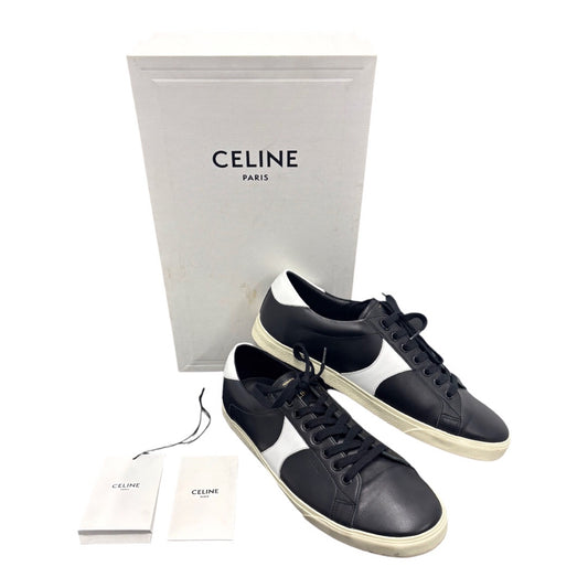 Celine Triomphe TR01L Low Lace-Up Leather Black White Sneakers Wms Sz 42