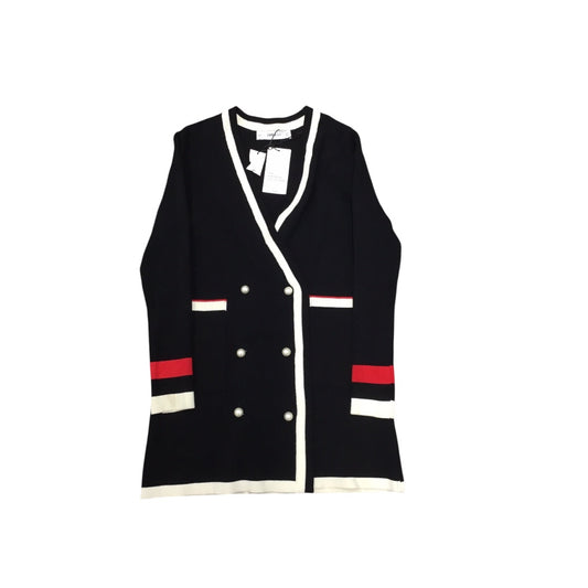 Zara Black Knit White Constrasting Pearl Button Women Cardigan Sz S NWT