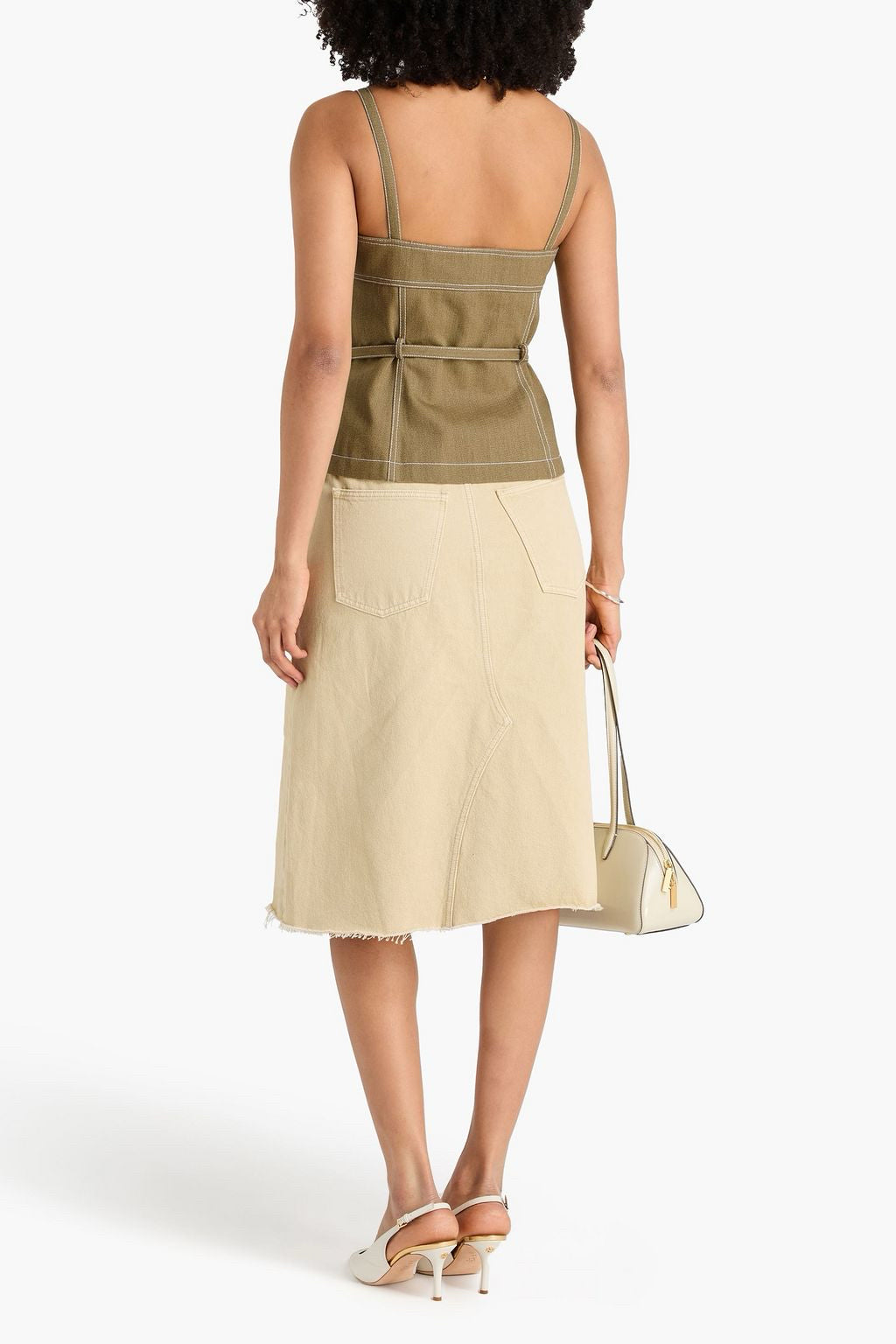 NWT Tory Burch Moss Cotton Gabardine Bustier Corset Sleeveless Olive Top Wmn Sz 2