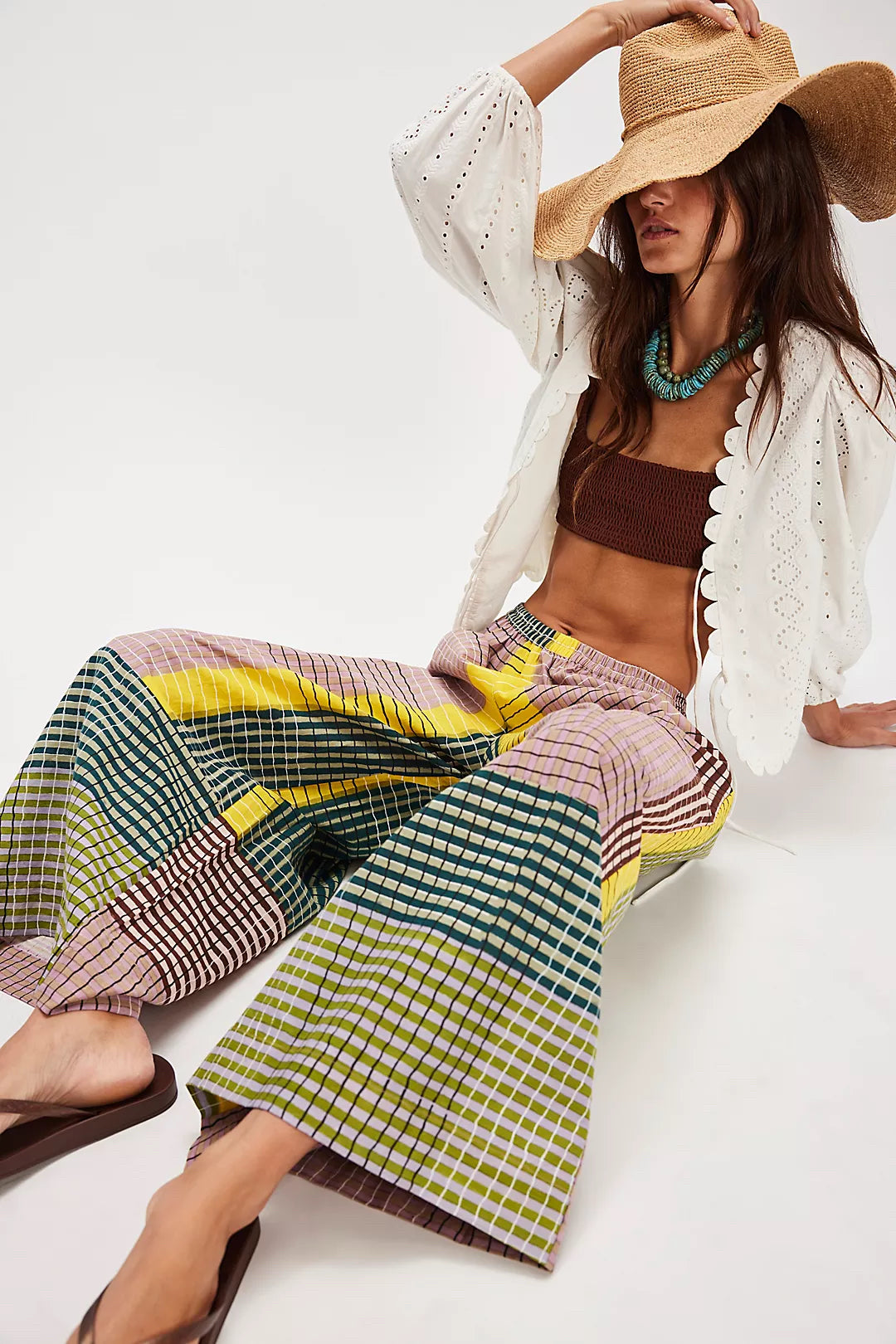 NWT Rujuta Sheth Free People Artisinal Austin Multicolor Wide Leg Pants Sz S