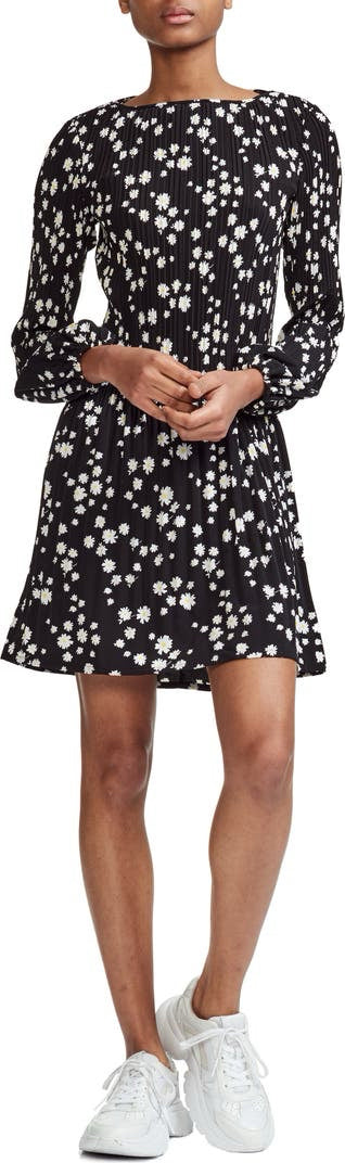 NWOT Maje Wmns Sz 1 Rockiz Daisy Print Long Sleeve Pleated Black Dress