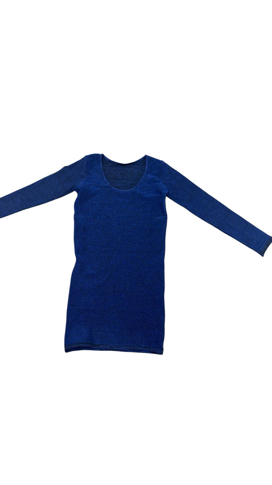 Maje Wmns Navy Blue Scoop Back Paris Griotte Metallic? Knit LS Dress Bleu Azur