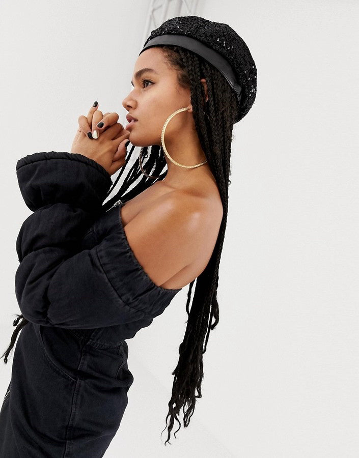 NWT Asos X LaQuan Smith Black Padded Off Shoulder Bardot Dress Denim Wmns Sz 6