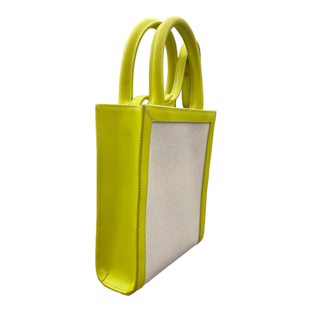 CELINE Mini Vertical Cabas Calfskin Canvas Shoulder Bag Lime Green