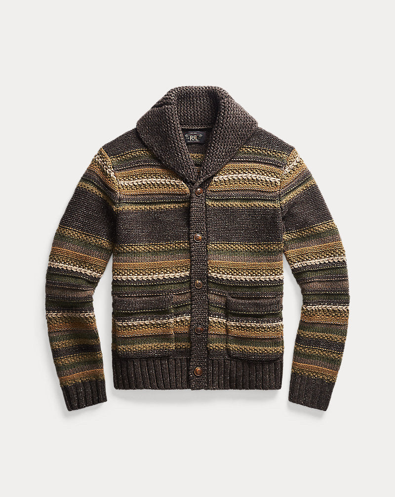 RRL Ralph Lauren Striped Knit Lambswool Wool Linen Silk Men Cardigan Size M