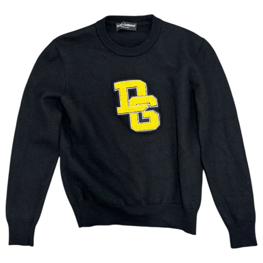 DOLCE & GABBANA DG EMBROIDERED WOOL BLACK SWEATER SZ 50