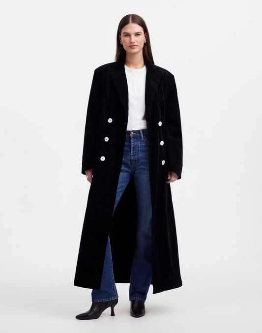 Alexa Chung for Madewell Womans Oversized Long Coat in Corduroy Black Size S