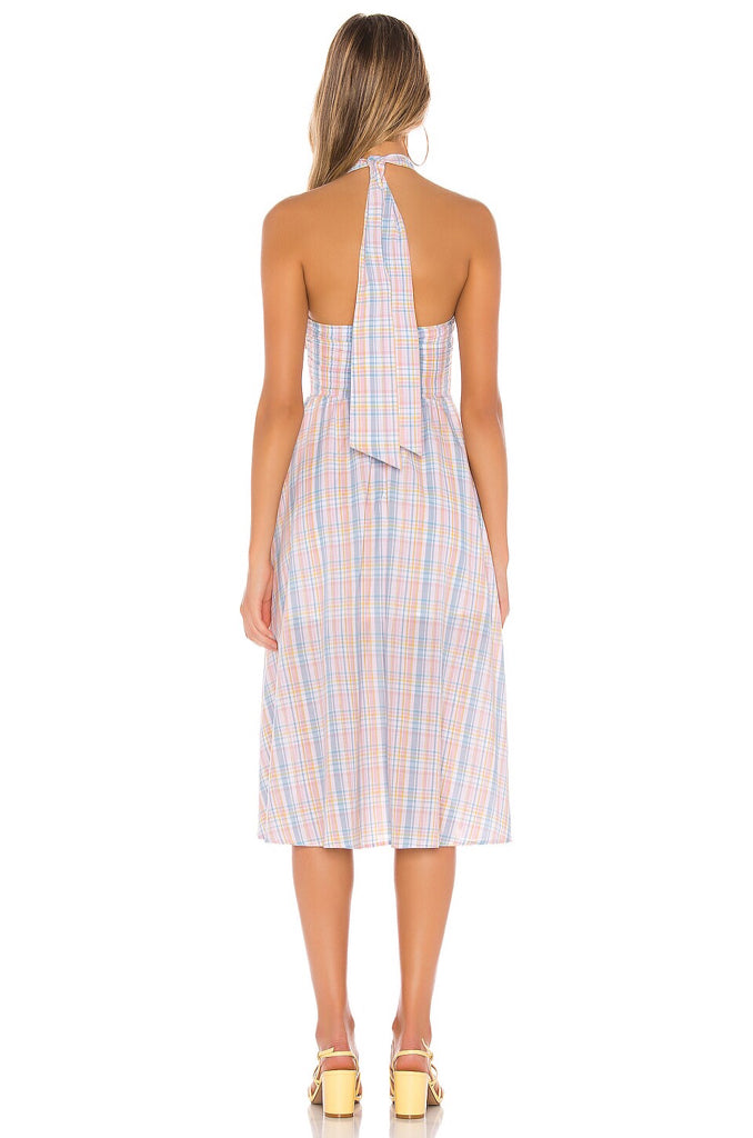 NWT MAJORELLE Florian Midi Halter Dress In Pastel Plaid SZ S